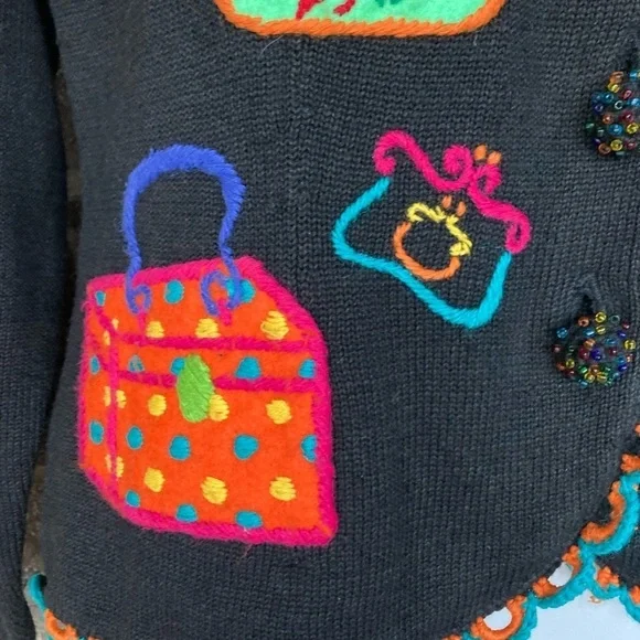 Vintage 1994 Michael Simon multi color crochet patch sweater Size S Purses - Picture 5 of 16